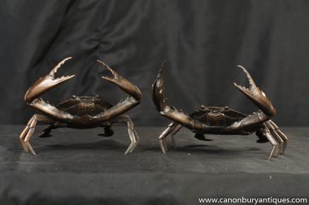 Pair Bronze Crabs Sea Life Creatures Art decapod crustaceans